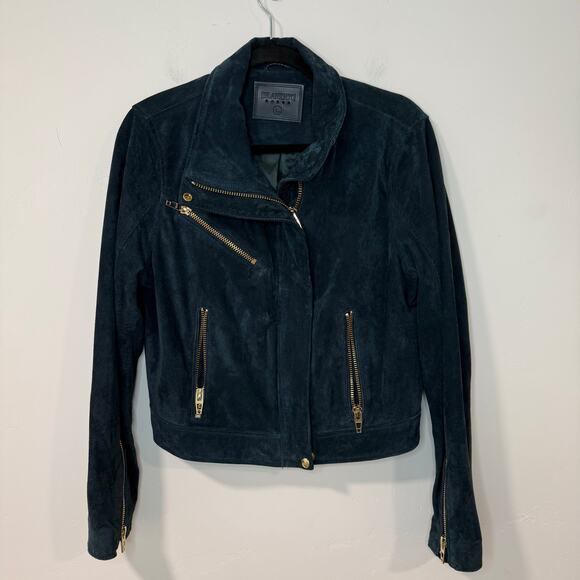 Blank NYC Women's Genuine Suede Moto Jacket Galactic Teal Dark Large - Picture 2 of 8